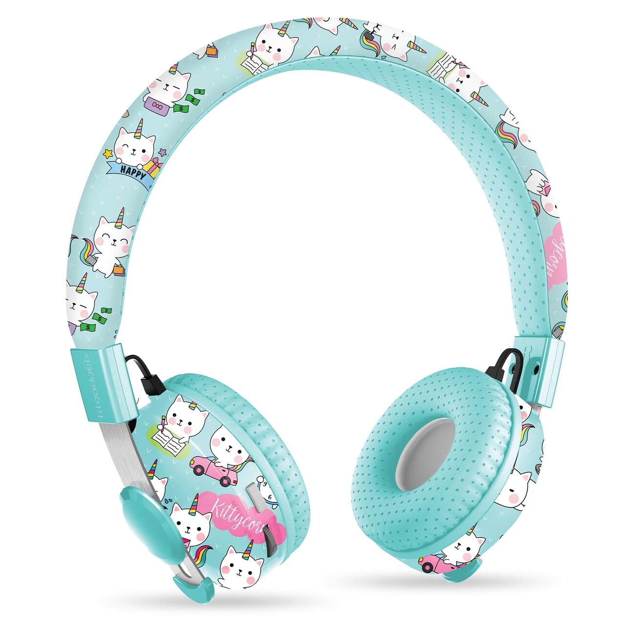 LilGadgets Untangled Pro Kids On-Ear Headphones - Bluetooth Wireless Headphones – Volume-Limited to 93 dB with Built-in Sharing Port (Rainbow Cat)